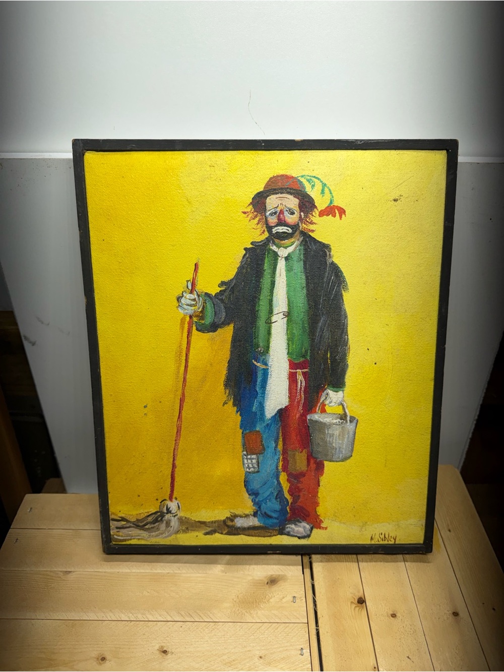 Vintage Original Mae Sibley “Dirt Seeker” Clown Oil Painting Signed